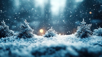 A peaceful Christmas night with softly falling red and green snowflakes.