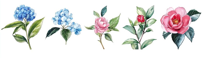 A beautiful collection of hand-painted flowers showcasing vibrant colors and intricate details, perfect for various designs.