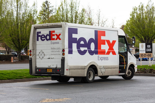 Gresham, OR, USA - April 15, 2024 - Fedex International shipping company's vehicle truck parked, while in delivery process 