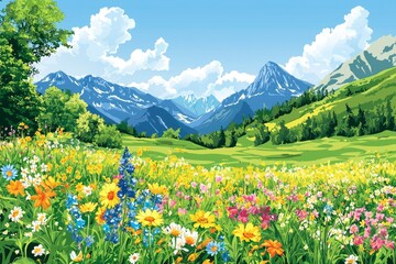 Fototapeta premium A Field of Wildflowers in Front of a Mountain Range