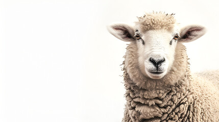 A white sheep on white background