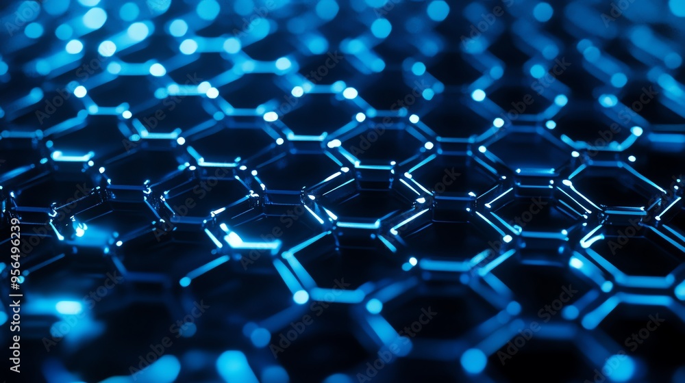 Poster abstract blue honeycomb pattern with a 3d effect.