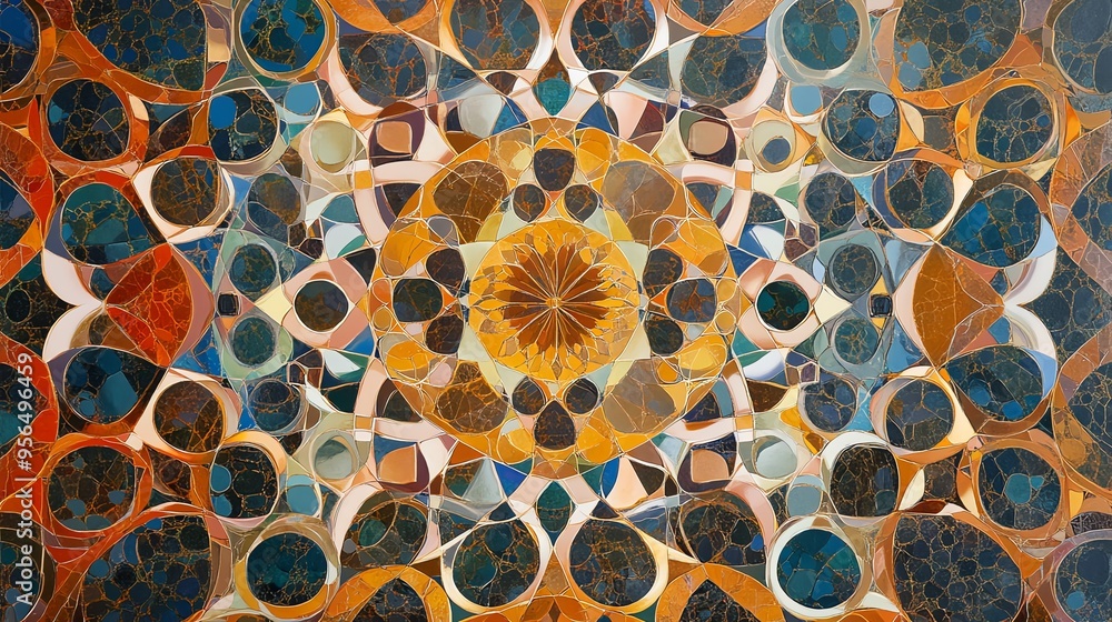 Poster abstract mosaic pattern with colorful geometric shapes.
