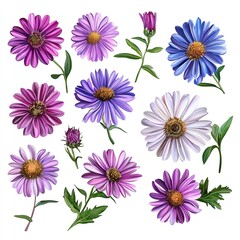 Fototapeta premium A vibrant collection of assorted purple flowers showcasing unique shapes and textures, ideal for nature-themed projects.