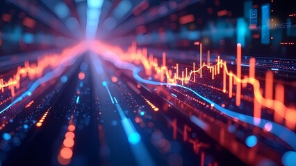 Obraz premium Dynamic Neon Lines Representing Financial Market Analysis