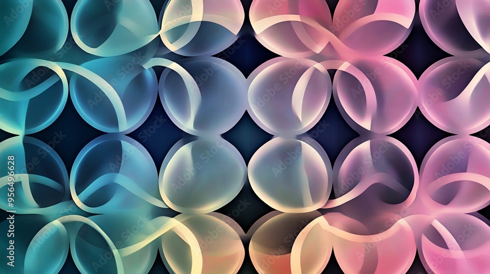Poster Abstract digital art with overlapping circles and a soft color palette.