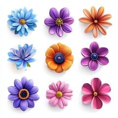 A vibrant collection of colorful flowers, featuring intricate designs and various shapes, perfect for decorative purposes.
