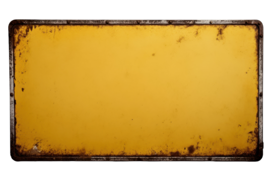 Weathered yellow signboard with a rustic border, suitable for various artistic or informational purposes
