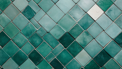 Green Tile Background: Playful Lines in Light Teal and Dark White