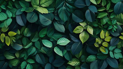 Lush green foliage with a variety of leaf shapes and sizes.