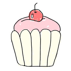 Cute cherry cupcake doodle style illustration