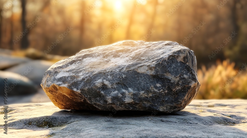 Aufkleber product display podium rock stone with blurred background with sunlight shadow : generative ai