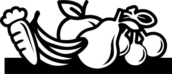 Fruit bowl, black and white line art