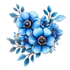 Beautiful blue flowers with green leaves, perfect for decorative design, invitations, and floral arrangements.