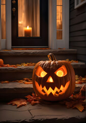 Obraz premium spooky jack-o'-lanterns glowing in the dark on a Halloween night. Halloween-themed designs