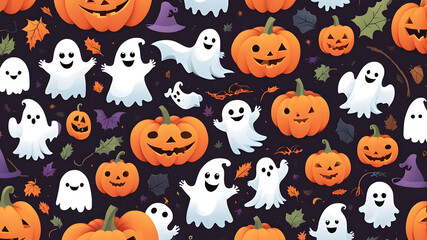 Obraz premium A seamless Halloween pattern with pumpkins, ghosts