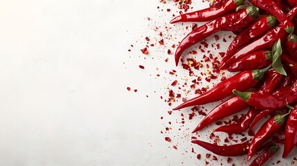 Creative layout made of guajillo chilies on the white background Flat lay Food concept : Generative AI