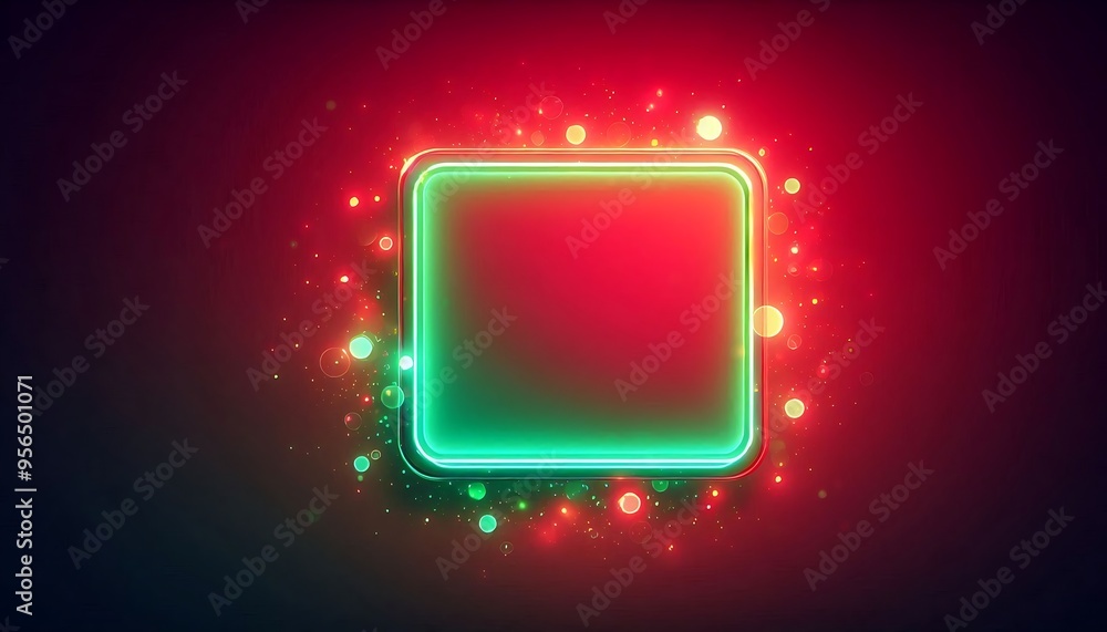 Poster a neon green square with red and green lights. the lights are glowing and creating a festive atmosph