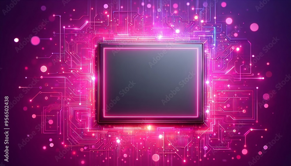 Poster a computer monitor with a black frame and a pink background. the frame is empty and the background i