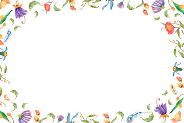 Obraz premium Png watercolor flower frame with transparent background