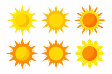 
Sun icon set. Yellow sun star vector clip art collection. Summer, sunlight, sky. Vector illustration
