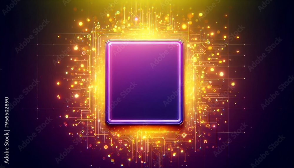 Poster a purple square with gold sparkles surrounding it. the square is empty and the sparkles are bright a