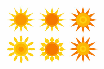 
Sun icon set. Yellow sun star vector clip art collection. Summer, sunlight, sky. Vector illustration
