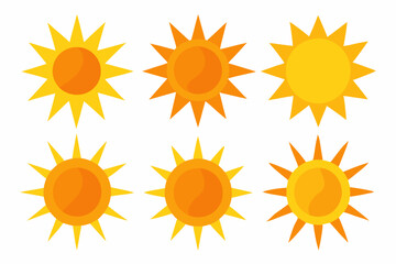 
Sun icon set. Yellow sun star vector clip art collection. Summer, sunlight, sky. Vector illustration
