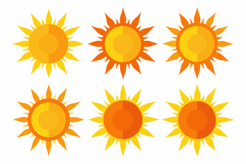 
Sun icon set. Yellow sun star vector clip art collection. Summer, sunlight, sky. Vector illustration
