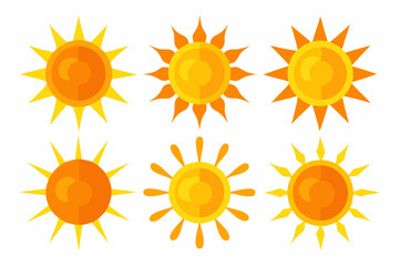 
Sun icon set. Yellow sun star vector clip art collection. Summer, sunlight, sky. Vector illustration
