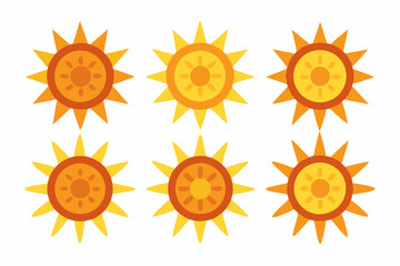 
Sun icon set. Yellow sun star vector clip art collection. Summer, sunlight, sky. Vector illustration
