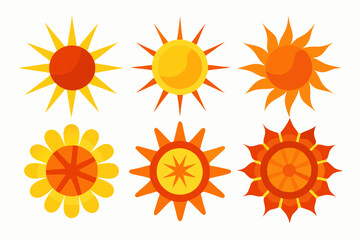 
Sun icon set. Yellow sun star vector clip art collection. Summer, sunlight, sky. Vector illustration
