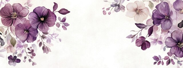 Watercolor wedding invitation design adorned with purple floral elements