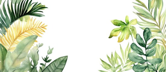 Naklejka premium Watercolor square border featuring tropical foliage
