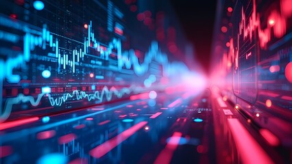 Obraz premium Glowing Neon Lines Forming Abstract Financial Data Patterns