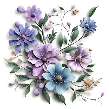 A beautifully arranged collection of pastel flowers, showcasing intricate details and soft colors, perfect for spring-themed design.