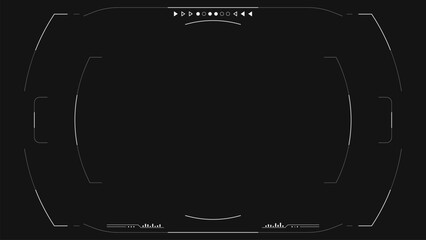 Video camera viewfinder overlay. 4K template for drone or futuristic cam rec. Camera frame vector template. White lines Ui on black background. Cyberspace UI frame for shoot images.