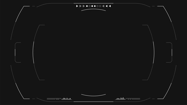 Video camera viewfinder overlay. 4K template for drone or futuristic cam rec. Camera frame vector template. White lines Ui on black background. Cyberspace UI frame for shoot images.