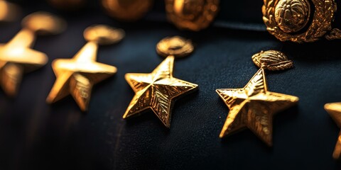Golden stars on a dark blue fabric.