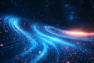 Fototapeta premium Dynamic abstract image of vibrant light trails and colorful particles converging towards a bright center, symbolizing speed and energy