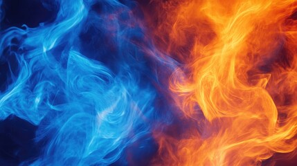 Close-up of blue and orange flames blending together in a powerful display of natural energy