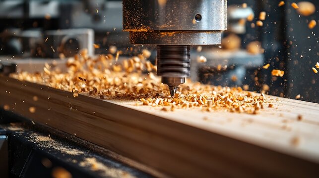 Woodworking equipment Milling machine for woodworking Equipment for furniture production Process Milling wooden surface from sawdust Manufacturing machine Woodworking equipment in prod : Generative AI