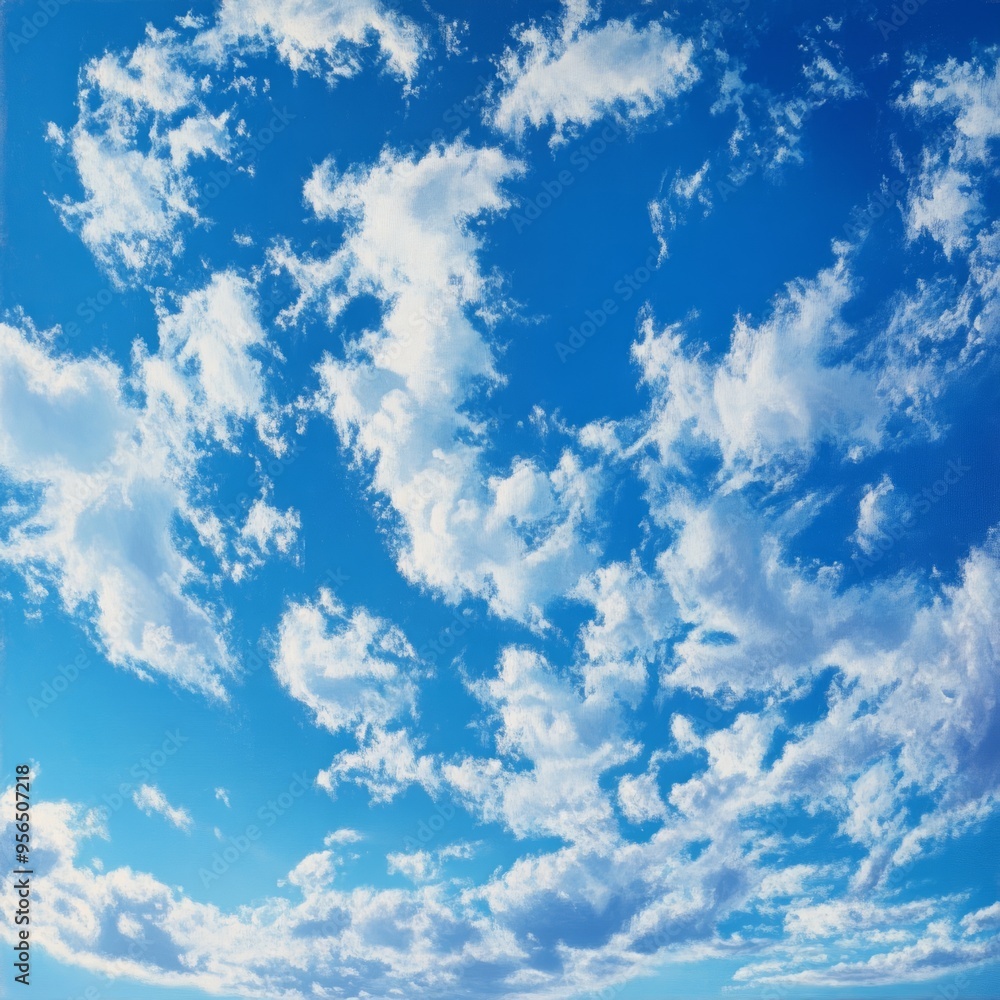 Canvas Prints A wide shot of a bright blue sky with fluffy white clouds.