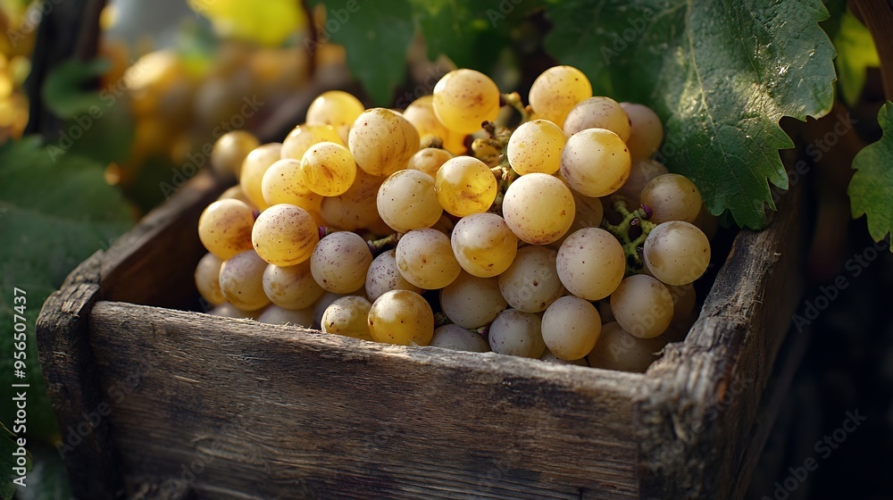 Poster fresh grape harvest for wine rustic style : generative ai