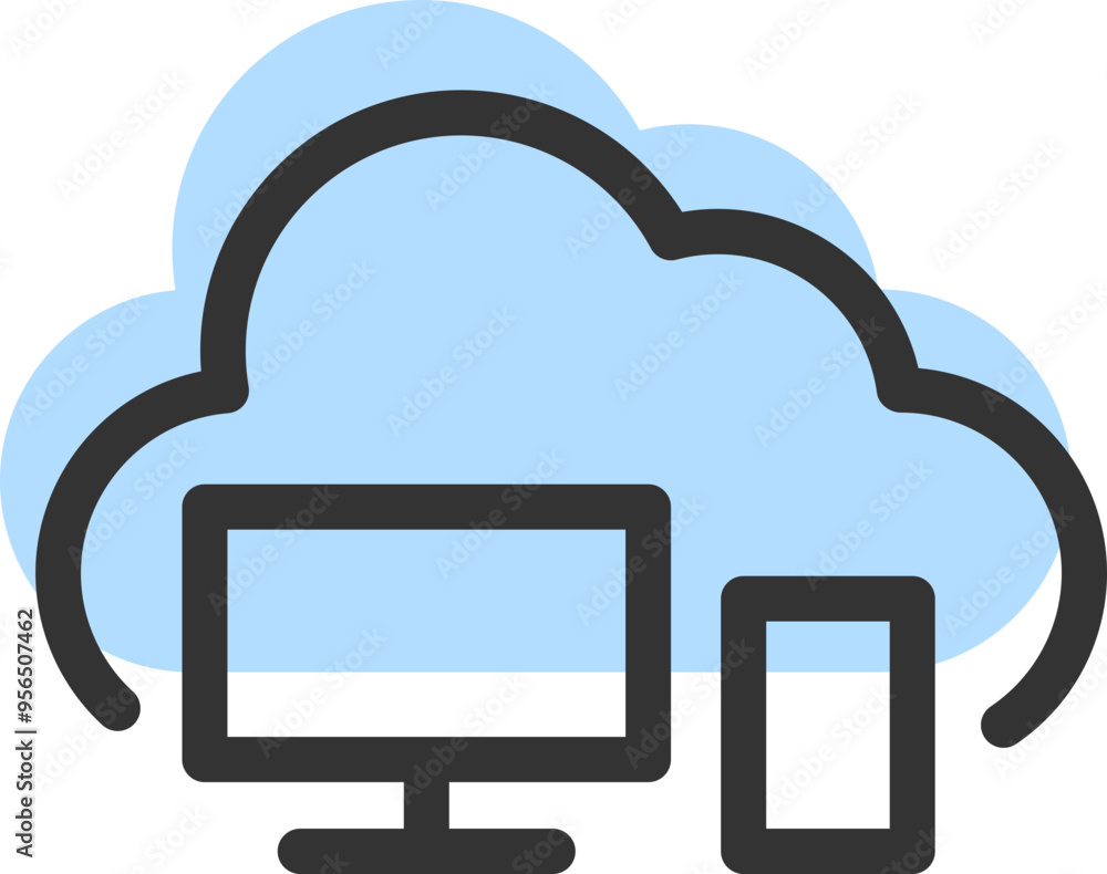 Poster cloud storage and data transfer vector icon. computing service and network related line icons. datab