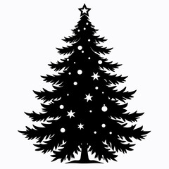 Christmas tree silhouette vector illustration, New Year Xmas tree icon on white background