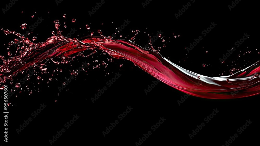 Poster a splash of red liquid against a black background. the liquid is in motion, creating a dynamic and a