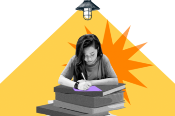 Girl studying  png sticker, education transparent background