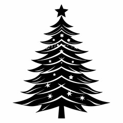 Christmas tree silhouette vector illustration, New Year Xmas tree icon on white background