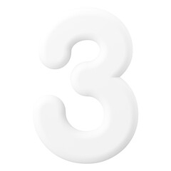 3 number png sticker, 3D rendering on transparent background
